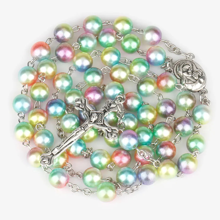 Collier chapelet religieux pour femmes, pendentif croix chrétienne vierge marie jésus, chaînes de perles longues de 8MM, bijoux tendance