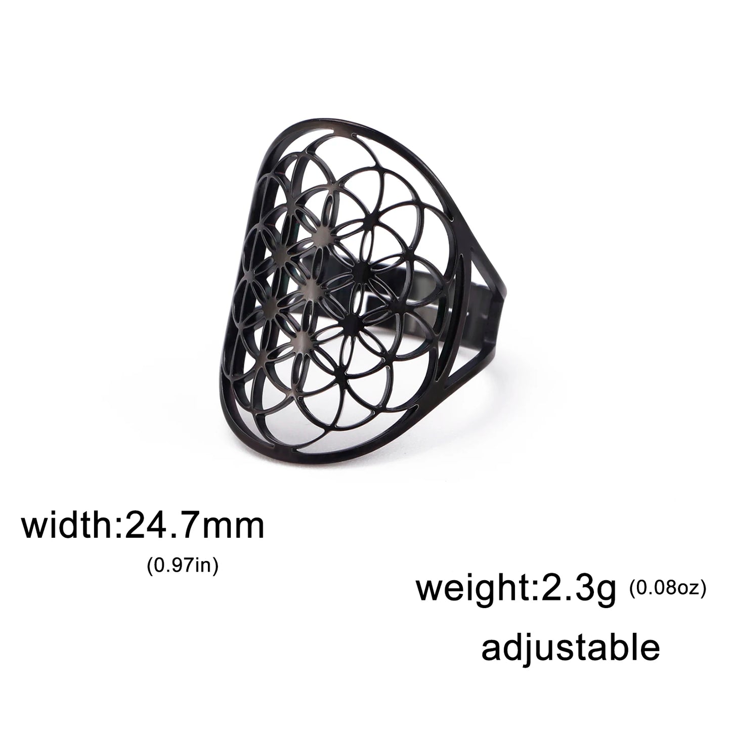 EUEAVAN – bague fleur de vie en acier inoxydable, géométrie sacrée archange Metatron, amulette réglable, bijoux cadeau, vente en gros