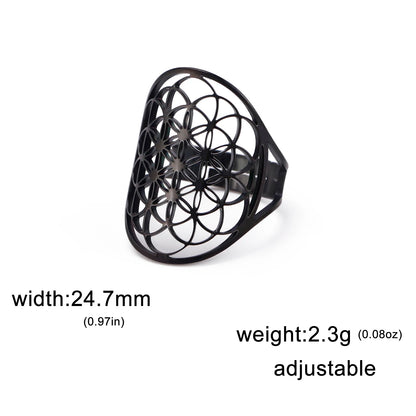 EUEAVAN – bague fleur de vie en acier inoxydable, géométrie sacrée archange Metatron, amulette réglable, bijoux cadeau, vente en gros
