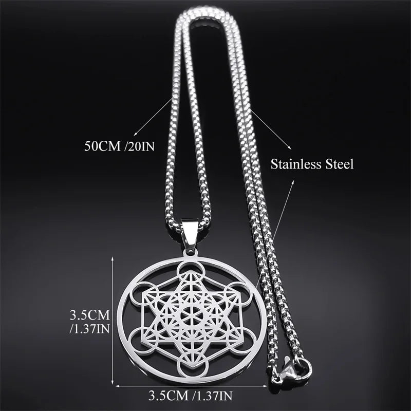 Yoga bouddhisme hindou 7 Chakra collier en acier inoxydable géométrie sacrée ange sceau Metatron symbole collier bijoux cadenas mujer