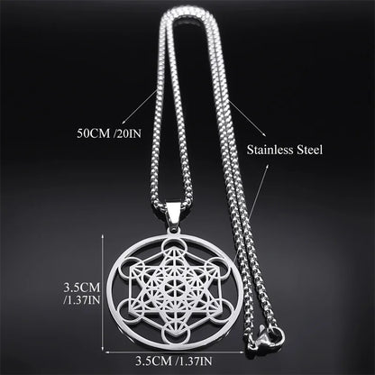 Yoga bouddhisme hindou 7 Chakra collier en acier inoxydable géométrie sacrée ange sceau Metatron symbole collier bijoux cadenas mujer
