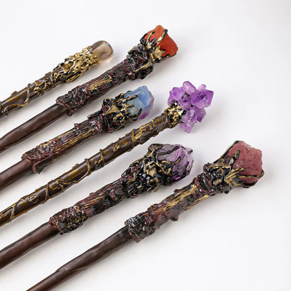 Bâton Magique de Sorcière, Quartz, Clip Naturel, Sceptre, Outil Rituel de Dégradation, Ornement d'Autel, Accessoire d'Halloween, Cadeau de Bijoux Fait à la Main, 1 Pièce