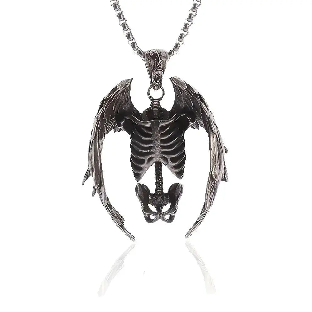 Collier crâne Punk aile pendentif chaîne de cou gothique Halloween bijoux cadeau hommes et femmes en acier allié sans pierres précieuses
