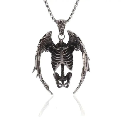 Collier crâne Punk aile pendentif chaîne de cou gothique Halloween bijoux cadeau hommes et femmes en acier allié sans pierres précieuses