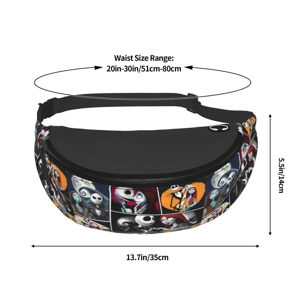 Sac Banane Personnalisé L'Étrange Noël de Monsieur Jack, Sacoche à Bandoulière pour Voyage, Randonnée, Téléphone, Poudres d'Argent