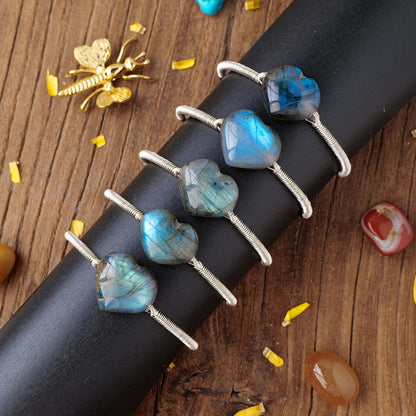 Pierre précieuse en cristal naturel, Labradorite Aura, cœur d'amour, doré, argenté, réglable, pierre énergétique, artisanat, décoration, cadeau, 1 pièce