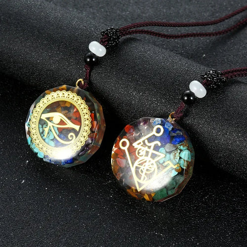 Rétro coloré puces naturel Turquoise améthyste pierre Chakra Orgone énergie pendule amulette Reiki guérison pendentif collier