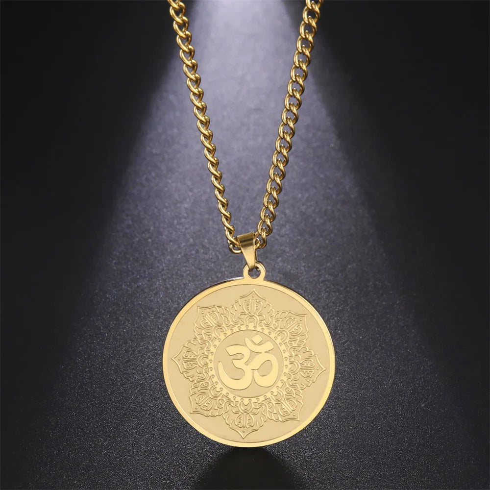 EUEAVAN Yoga Lotus Ohm symbole pendentif collier hindou bouddhiste chaîne en acier inoxydable méditation spirituelle religieux bijoux cadeaux