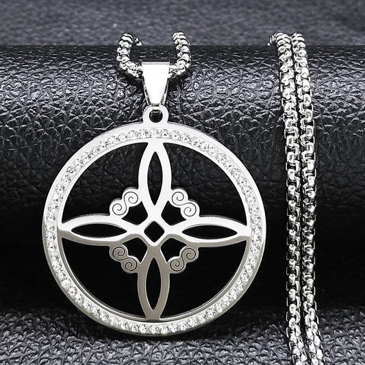 AFAWA Wicca collier noeud de sorcière pour femmes/hommes en acier inoxydable cristal sorcellerie amulette collier bijoux collier nudo de la bruja