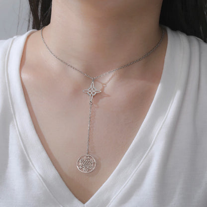 Skyrim Metatron Cube Collier pendentif noeud de sorcière Double amulette Protection Colliers en acier inoxydable Bijoux de sorcellerie vintage