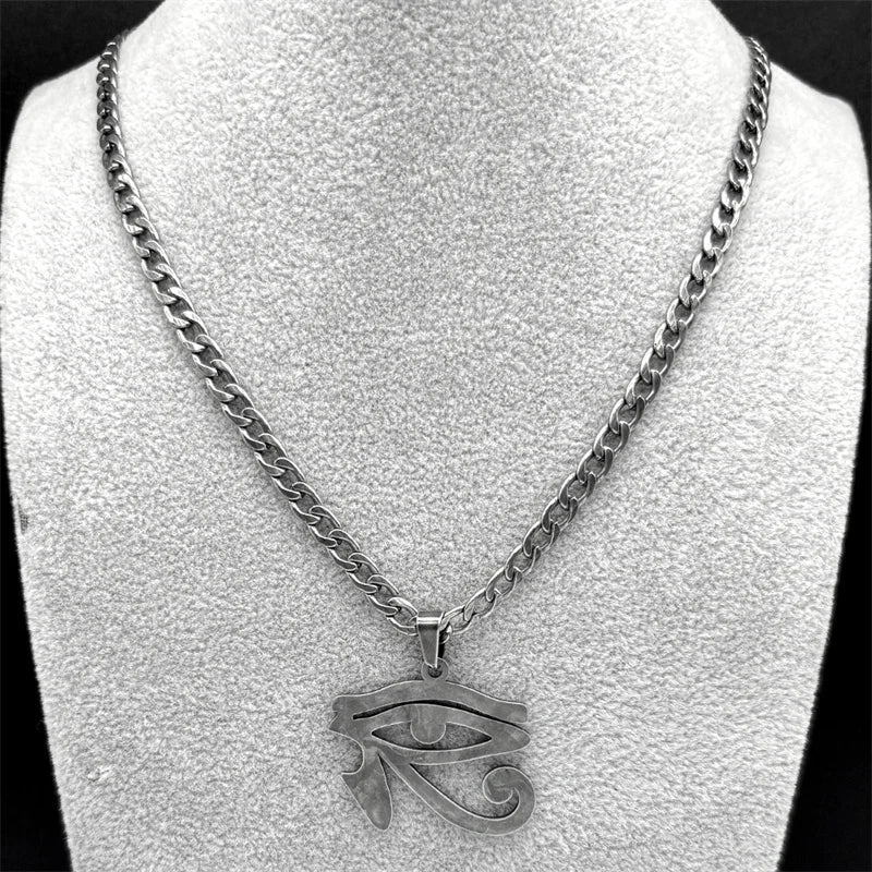 Oeil de Ra Horus yeux égyptiens pendentif colliers pour hommes en acier inoxydable amulette symbole Hip Hop pistolet noir chaîne collier bijoux