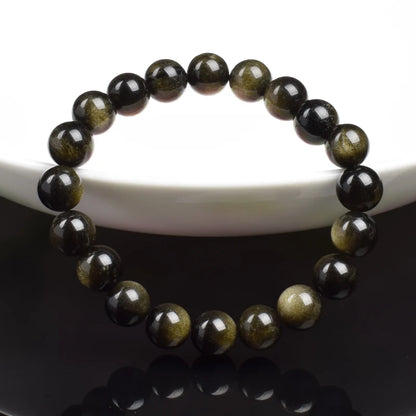 Bracelet de perles en pierre d'obsidienne dorée naturelle pour hommes et femmes, pierre brute d'obsidienne arc-en-ciel légère dorée, perle ronde, bijoux d'énergie naturelle