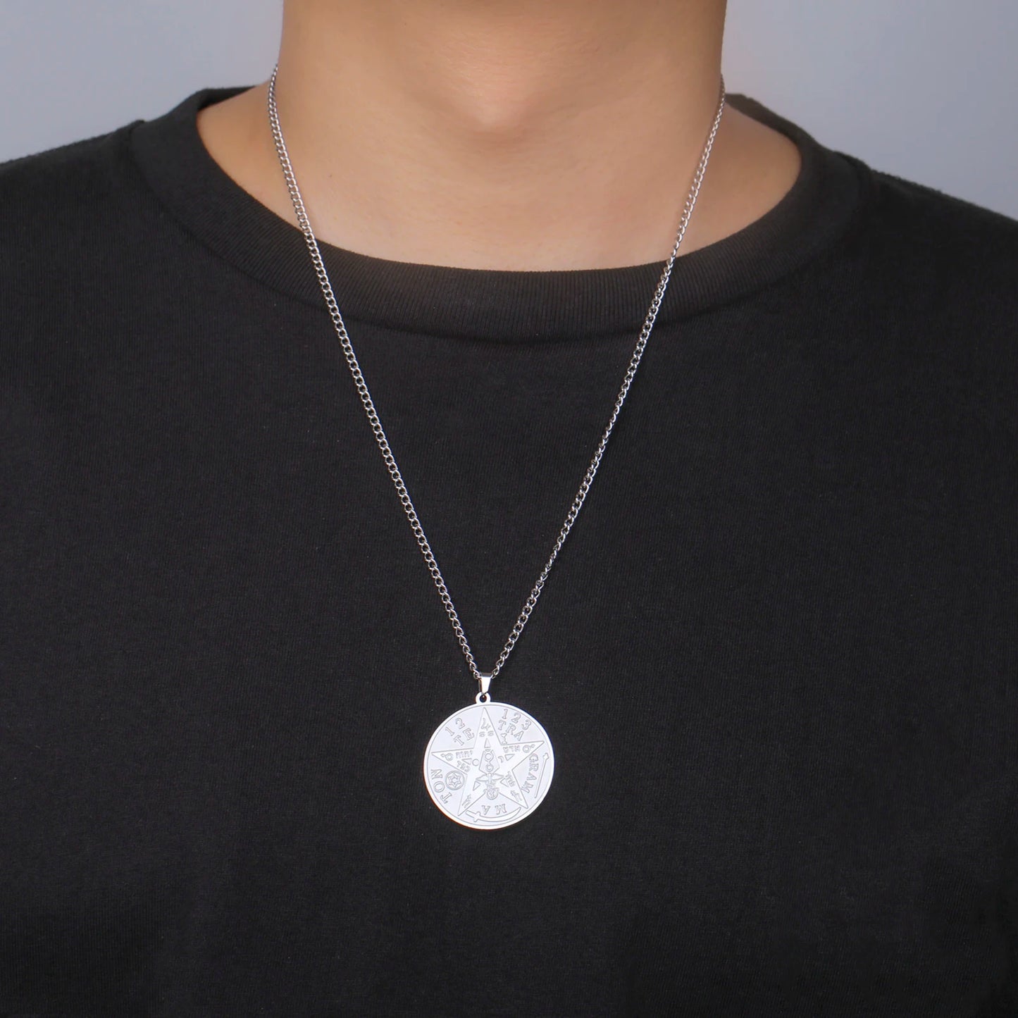 LIKGREAT-Collier pendentif pentagramme, bijoux en acier inoxydable, nom de Dieu, protection du pentacle, amulette porte-bonheur, cadeau