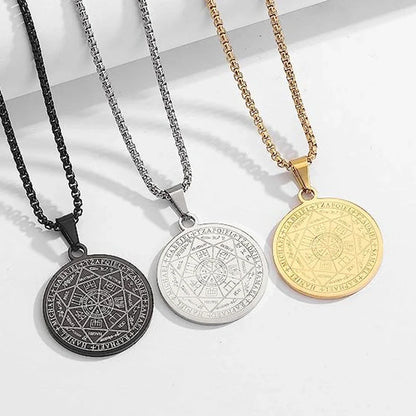 Collier en acier inoxydable pour hommes, amulette spirituelle, sceau des 7 archanges, Michael, bijoux de déclaration