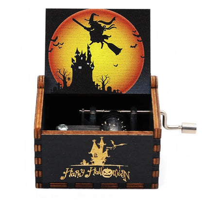 Boîte à musique en bois sculpté antique, manivelle, joyeux Halloween, vous êtes ma Dominique, décor d'Halloween, Noël, cadeau d'anniversaire