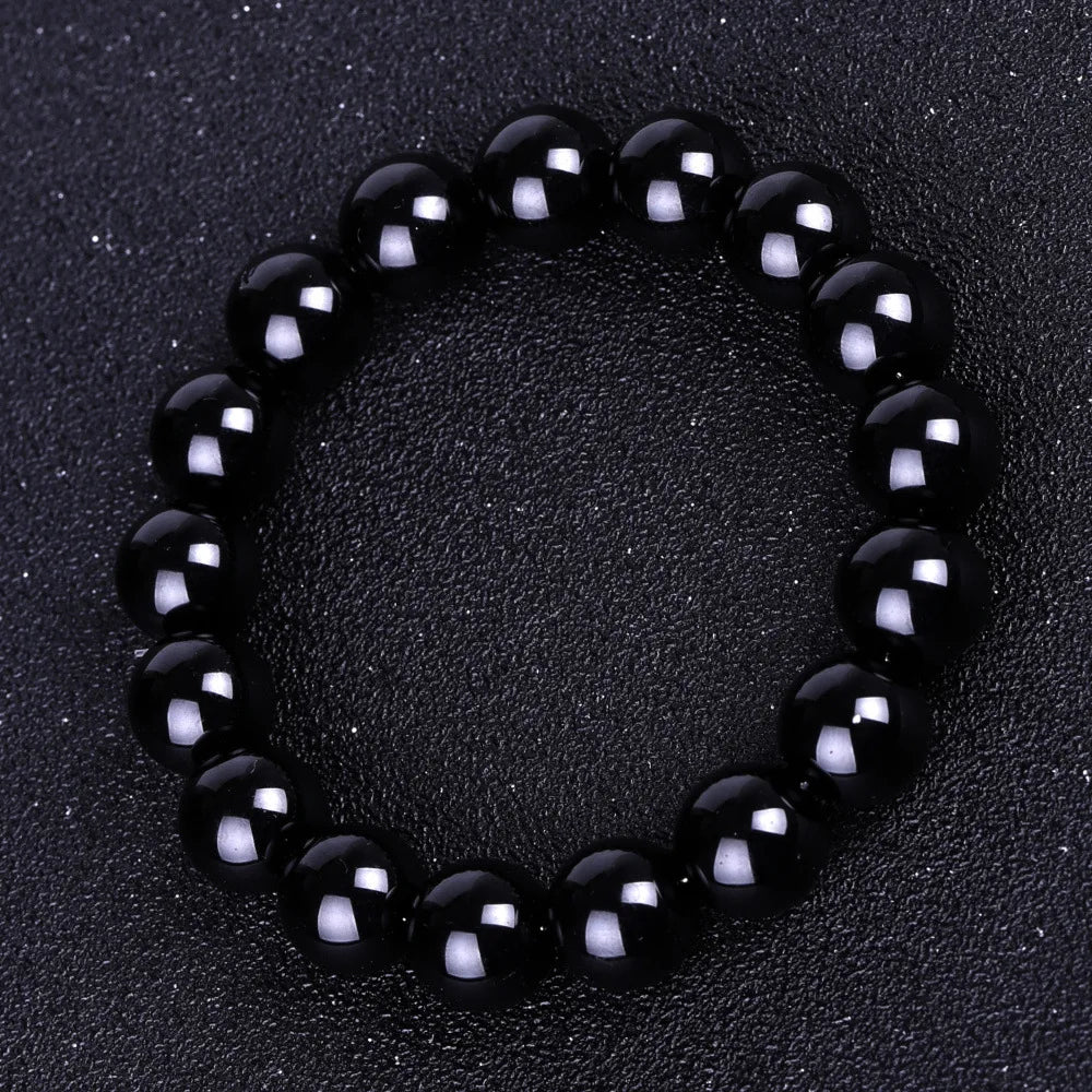 Bracelets bouddhistes tibétains en obsidienne noire pour hommes et femmes, amulette de bénédiction de prière, porte-bonheur, bijoux de médition, 4/6/8/10/12/14/16/18mm