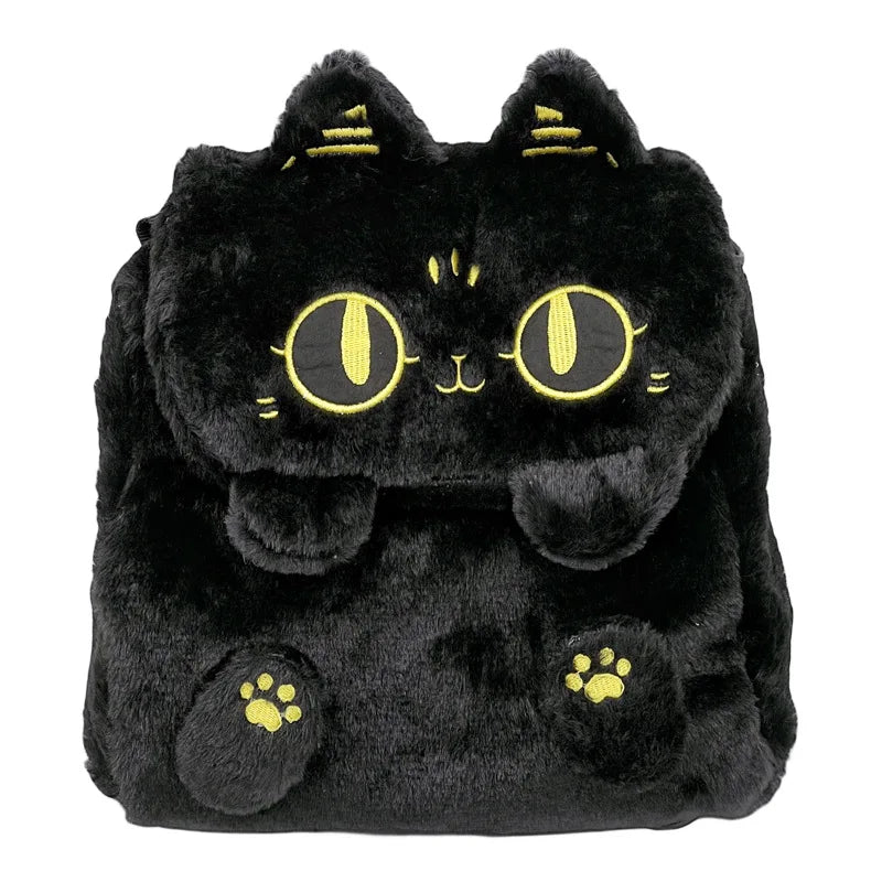 Sac à dos en peluche petit chat noir pour femmes, mignon dessin animé, sac à bandoulière multifonctionnel pour étudiantes, nouvelle collection 2024