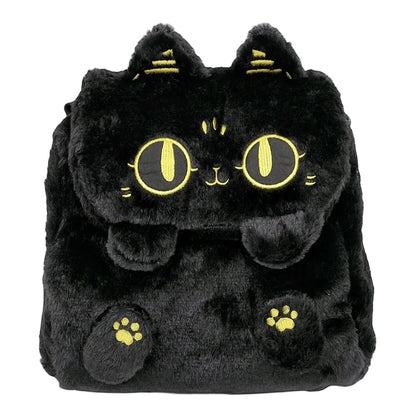 Sac à dos en peluche petit chat noir pour femmes, mignon dessin animé, sac à bandoulière multifonctionnel pour étudiantes, nouvelle collection 2024