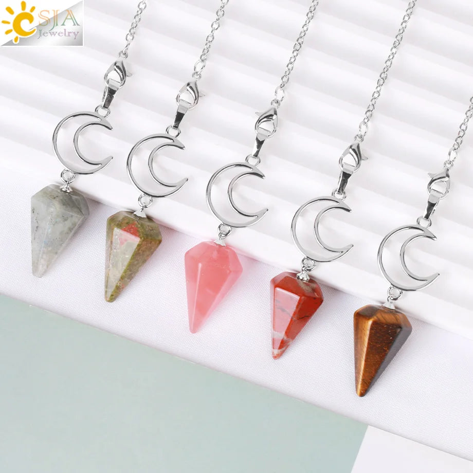 Pendule en cristal spirituel pour Divination, ésotérisme, lune de guérison, pendentif cône en pierre naturelle, Quartz rose, radiesthésie S9