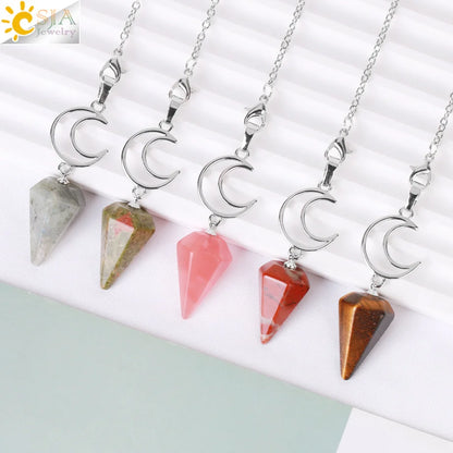Pendule en cristal spirituel pour Divination, ésotérisme, lune de guérison, pendentif cône en pierre naturelle, Quartz rose, radiesthésie S9