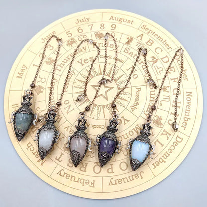 pendule spirituel veritable en cristal de quartz rose obsidienne, grand pendentif , ystes d'atterrissage, pendule radiesthésie pierre naturelle  précieuses pendules divinatoire en pierres spiritualité X202