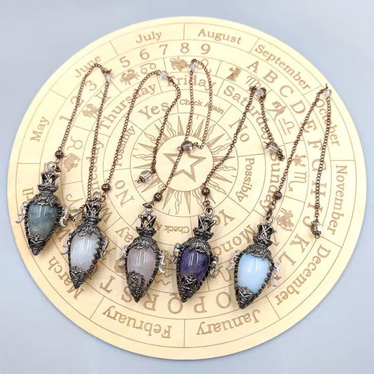 pendule spirituel veritable en cristal de quartz rose obsidienne, grand pendentif , ystes d'atterrissage, pendule radiesthésie pierre naturelle  précieuses pendules divinatoire en pierres spiritualité X202