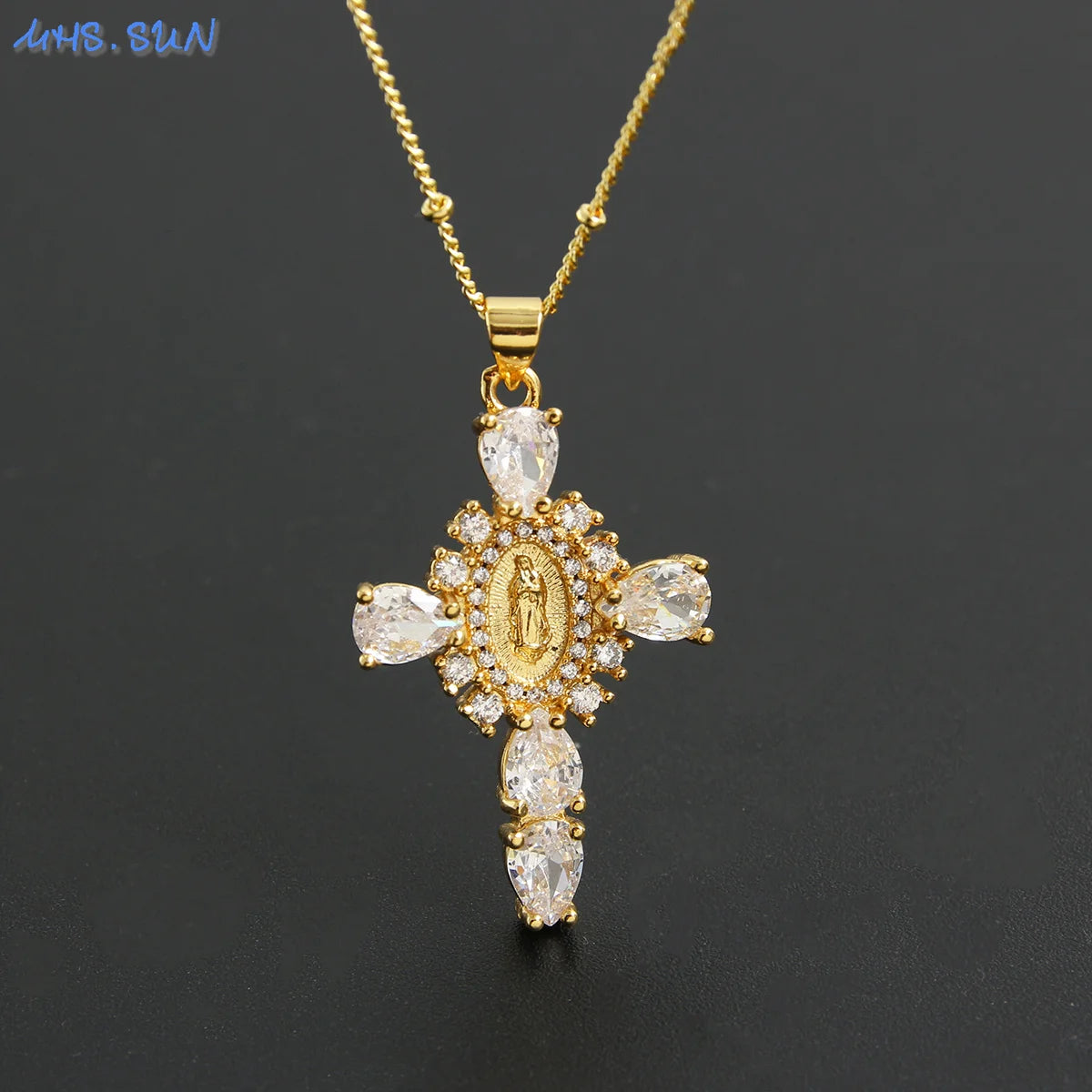 MHS.SUN luxe vierge Guadalupe Mary croix pendentif collier pour femmes hommes exquis Zircon catholique religieux amulette bijoux