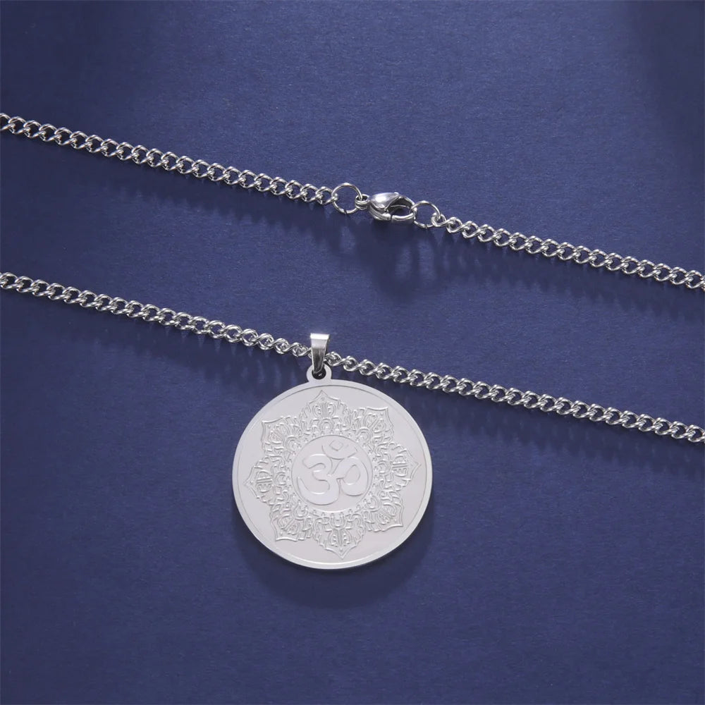 EUEAVAN Yoga Lotus Ohm symbole pendentif collier hindou bouddhiste chaîne en acier inoxydable méditation spirituelle religieux bijoux cadeaux