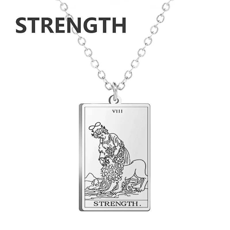 Dawapara – collier de cartes de Tarot pour femmes, en acier inoxydable, amulette de richesse, Tarot classique, arcanes majeurs, bijoux de Divination