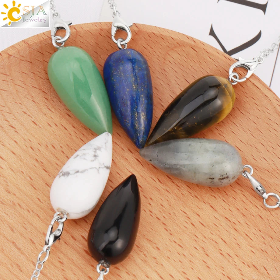Pendule en Pierre Naturelle, Pendentif en Clip Turquoise, Goutte d'Eau de Guérison, Synchronisation, Radiesthésie, Reiki, T041