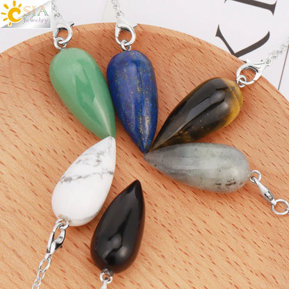 Pendule en Pierre Naturelle, Pendentif en Clip Turquoise, Goutte d'Eau de Guérison, Synchronisation, Radiesthésie, Reiki, T041