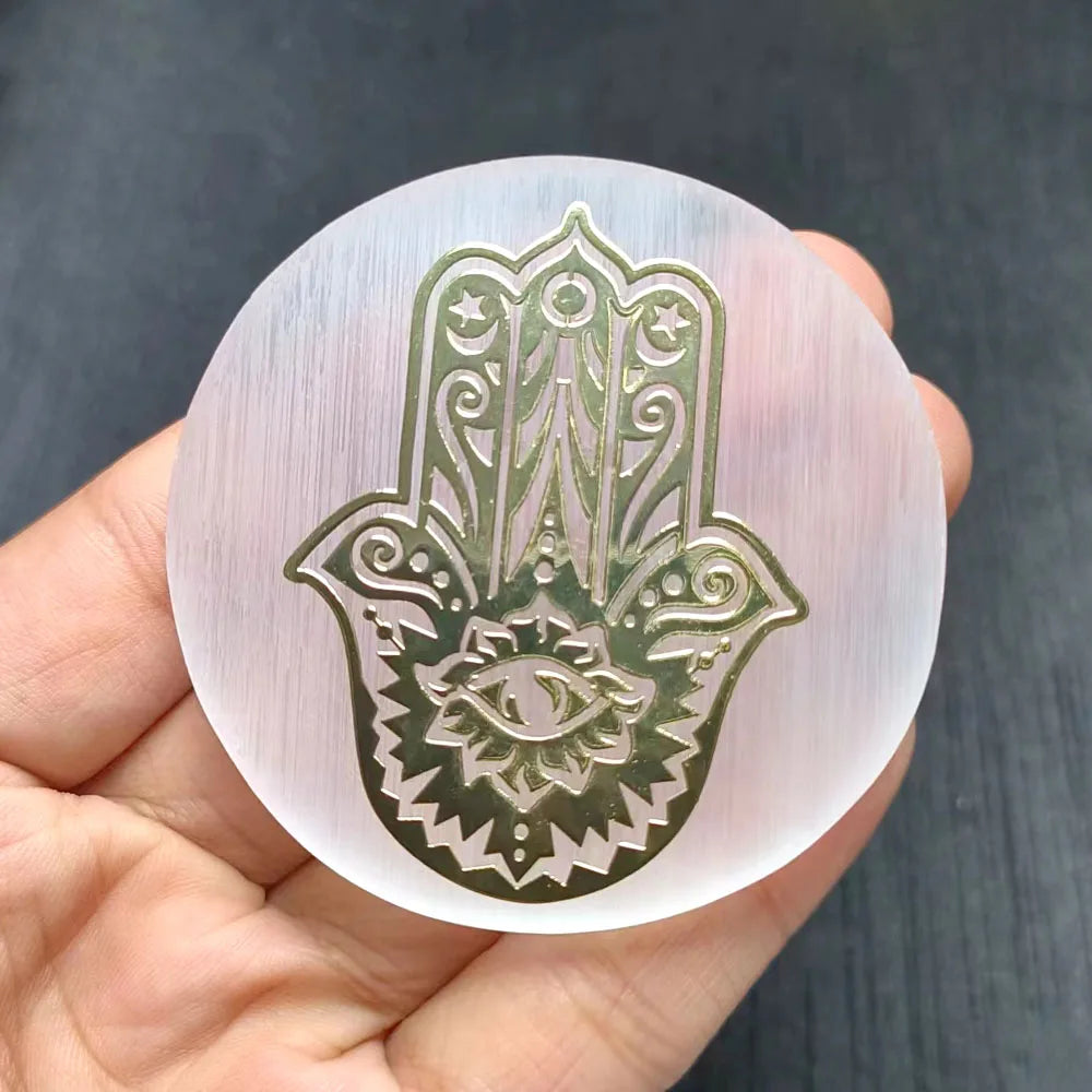 Dalles en tranches de sélénite en cristal naturel, 6CM, gypse blanc, 7 Chakras, fleur de vie, plaque de chargement, Yoga, méditation, guérison Fengshui