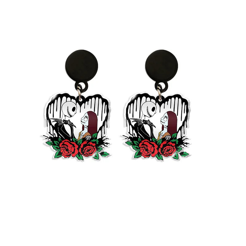 Boucles d'oreilles du film Disney The Nightmare Before Christmas, série Jack Skellington, crâne imprimé personnalisé, bijoux, accessoires, cadeau