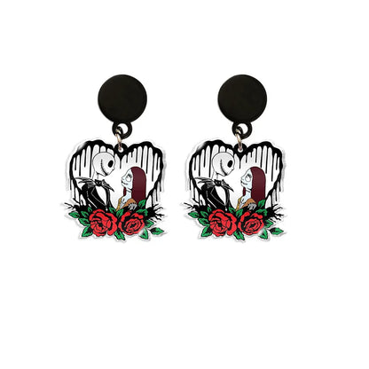 Boucles d'oreilles du film Disney The Nightmare Before Christmas, série Jack Skellington, crâne imprimé personnalisé, bijoux, accessoires, cadeau