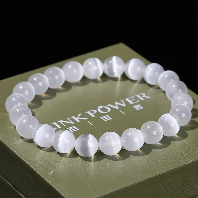 JD – Bracelet de perles en pierre de sélénite blanche naturelle pour hommes et femmes, 100% véritable pierre ronde en gypse, extensible, 6, 8, 10mm, cadeau de Yoga minéral