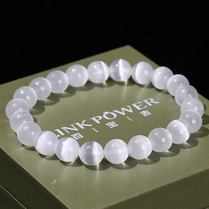 JD – Bracelet de perles en pierre de sélénite blanche naturelle pour hommes et femmes, 100% véritable pierre ronde en gypse, extensible, 6, 8, 10mm, cadeau de Yoga minéral