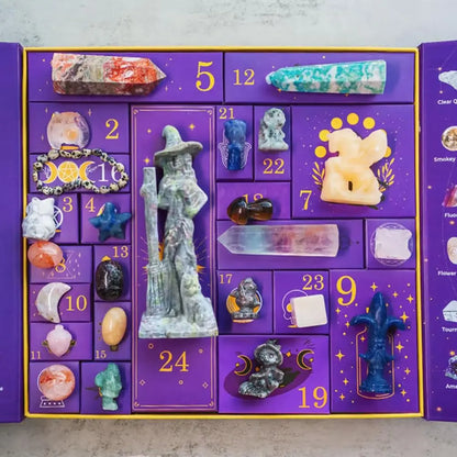 Coffret cadeau compte à rebours en cristal pour Halloween, la magie de la guérison et du transfert d'énergie, calendrier de l'avent de noël, Collection de roches