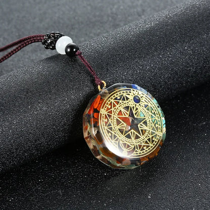 Rétro coloré puces naturel Turquoise améthyste pierre Chakra Orgone énergie pendule amulette Reiki guérison pendentif collier