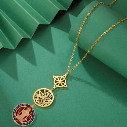 Jeshayuan médaille de Saint benoît avec collier tétragrammaton pendentif pentagramme collier Original noeud de sorcières