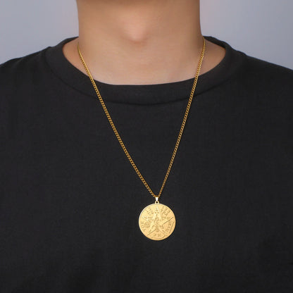 LIKGREAT-Collier pendentif pentagramme, bijoux en acier inoxydable, nom de Dieu, protection du pentacle, amulette porte-bonheur, cadeau
