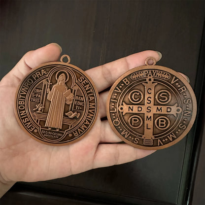 2 pièces/ensemble EXTRA grand 3 pouces ST BENEDICT croix médaille VINTAGE finition ton laiton pour affichage mural ou DESK/MEDALLA DE SAN BENITO
