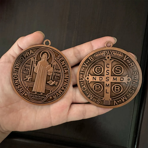 2 pièces/ensemble EXTRA grand 3 pouces ST BENEDICT croix médaille VINTAGE finition ton laiton pour affichage mural ou DESK/MEDALLA DE SAN BENITO