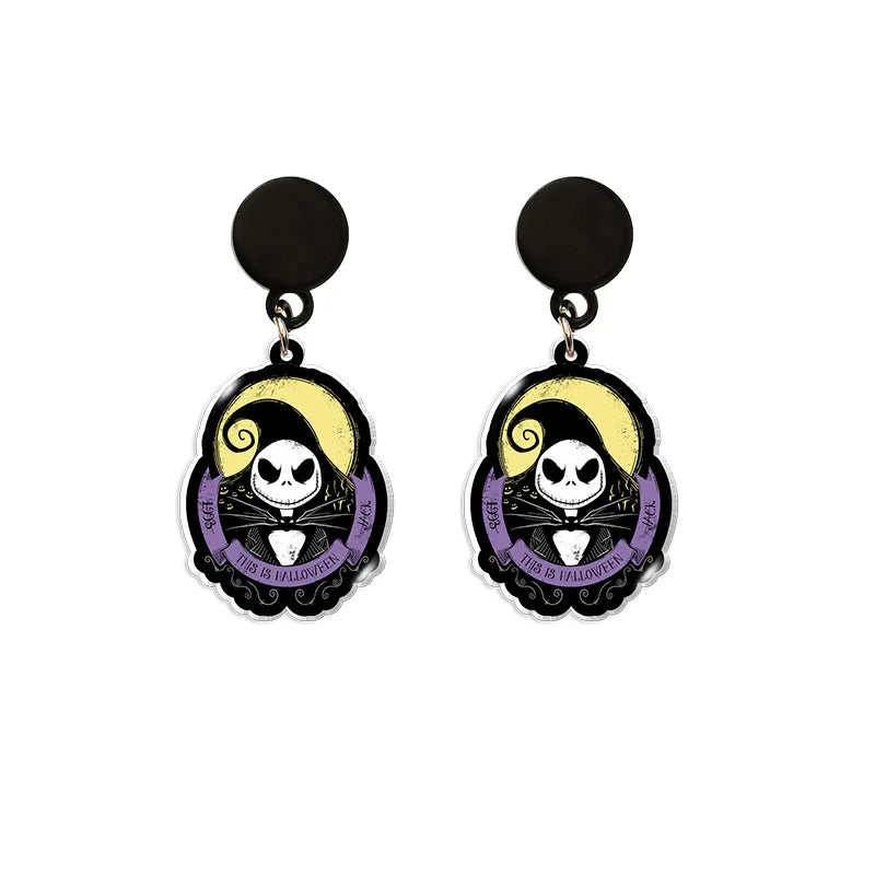 Boucles d'oreilles du film Disney The Nightmare Before Christmas, série Jack Skellington, crâne imprimé personnalisé, bijoux, accessoires, cadeau