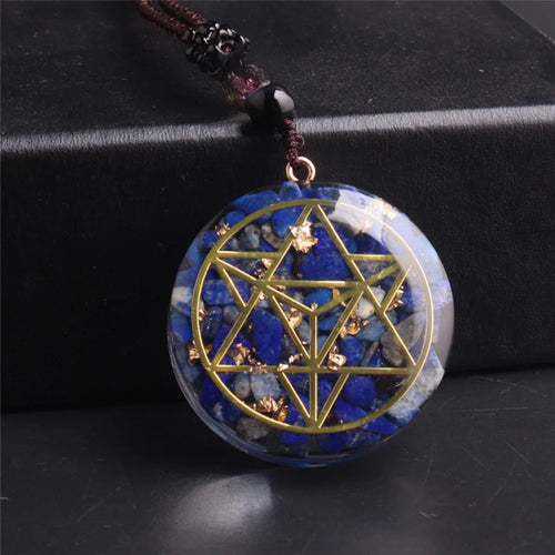 Pierres à puce en Lapis Lazuli de guérison, pendentif en cristal Merkaba hexagramme Orgonite avec feuille d'or, Relaxation mentale, géométrie sacrée