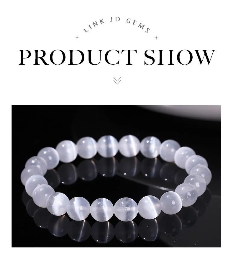 JD – Bracelet de perles en pierre de sélénite blanche naturelle pour hommes et femmes, 100% véritable pierre ronde en gypse, extensible, 6, 8, 10mm, cadeau de Yoga minéral