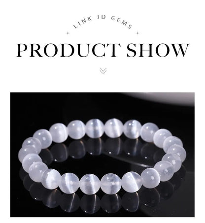 JD – Bracelet de perles en pierre de sélénite blanche naturelle pour hommes et femmes, 100% véritable pierre ronde en gypse, extensible, 6, 8, 10mm, cadeau de Yoga minéral