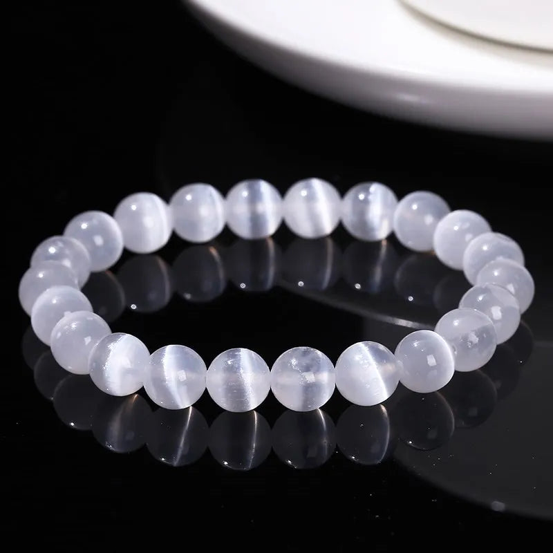 JD – Bracelet de perles en pierre de sélénite blanche naturelle pour hommes et femmes, 100% véritable pierre ronde en gypse, extensible, 6, 8, 10mm, cadeau de Yoga minéral