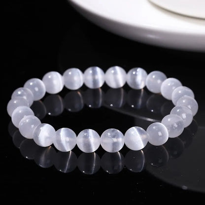 JD – Bracelet de perles en pierre de sélénite blanche naturelle pour hommes et femmes, 100% véritable pierre ronde en gypse, extensible, 6, 8, 10mm, cadeau de Yoga minéral