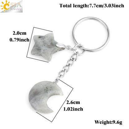 Porte-clés en pierre naturelle Healing, breloque étoile ChimMoon, pendentif en perle, porte-documents en argent, porte-clés, porte-clés de voiture, décoration de sac, porte clés pierres de protection lune