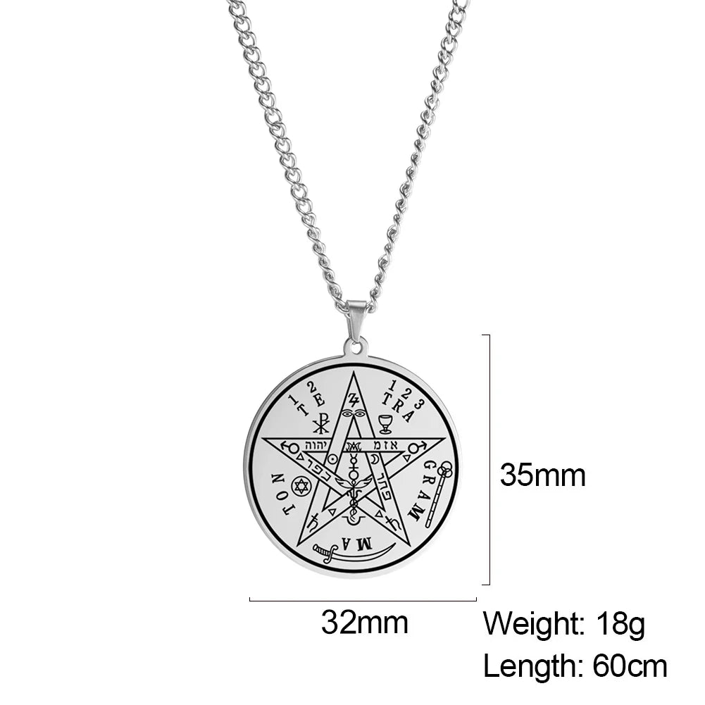 LIKGREAT-Collier pendentif pentagramme, bijoux en acier inoxydable, nom de Dieu, protection du pentacle, amulette porte-bonheur, cadeau